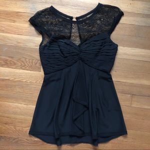 BCBG black silk and lace top size 2